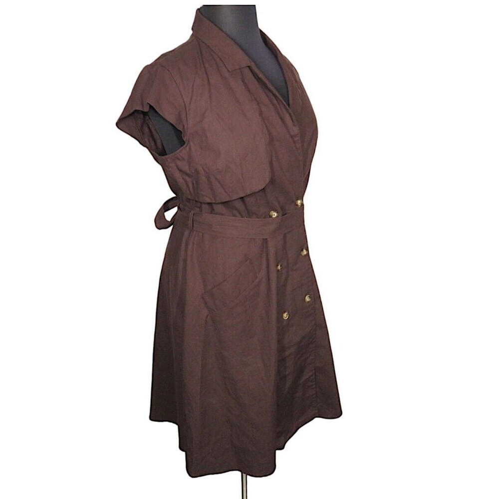 City Chic Women's Brown Linen Blend Button Front Belted Dress Plus Size 18 - Picture 12 of 12